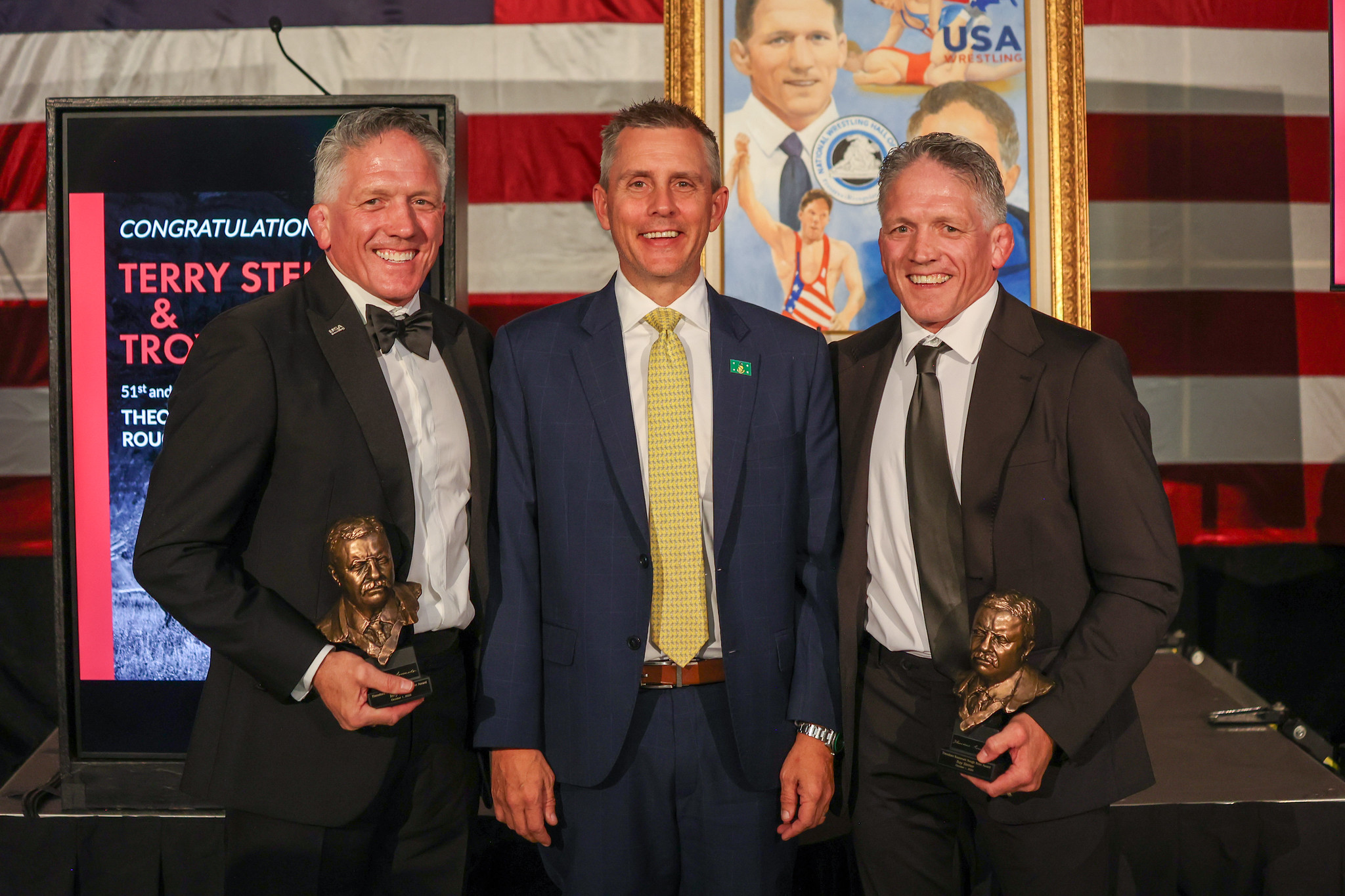 Terry Steiner, Gov. Armstrong and Troy Steiner at the Rough Rider Award ceremony